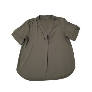 Ann Taylor Olive Green V Neck High Low‎ Short Sleeve Blouse XL